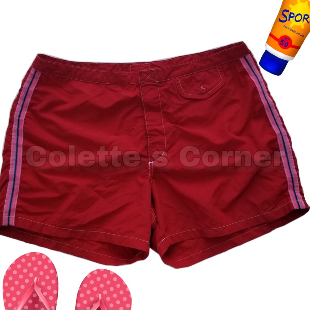 Old Navy Deep Berry Red Rainbow Swim Board Shorts Cover-up